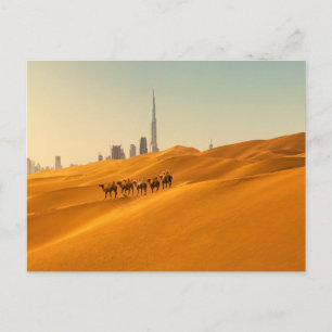 Deserts Dubais Skyline View med Camels Vykort