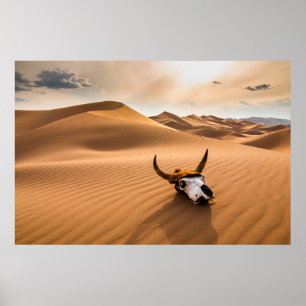 Deserts   Kow Skull Rippled Sand Dunes Poster