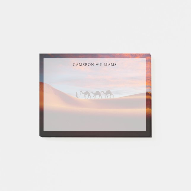 Deserts | Man & Camels i Sand Dunes Post-it Block (Framsida)