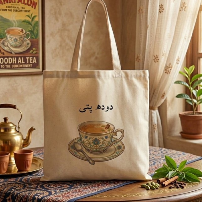 Desi Estetisk Vintage Chai-älskare Urdu Pakistanie Tygkasse (Skapare uppladdad)