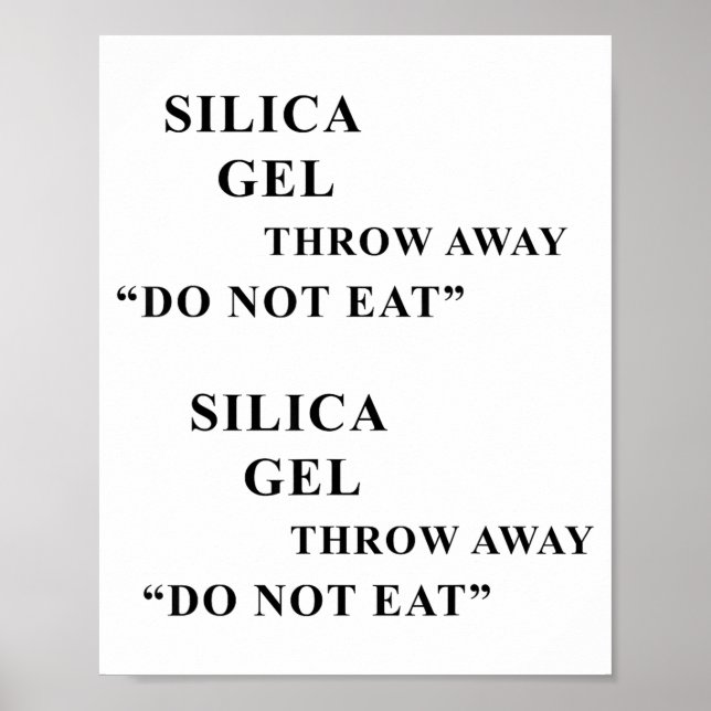 Desiccant Silica Gel Throw Away Do Not Eat Funny I Poster (Framsidan)