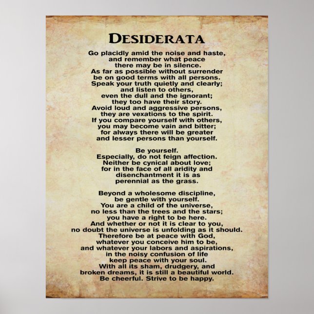 Desiderata 11 x 14 Art-utskrift Poster (Framsidan)