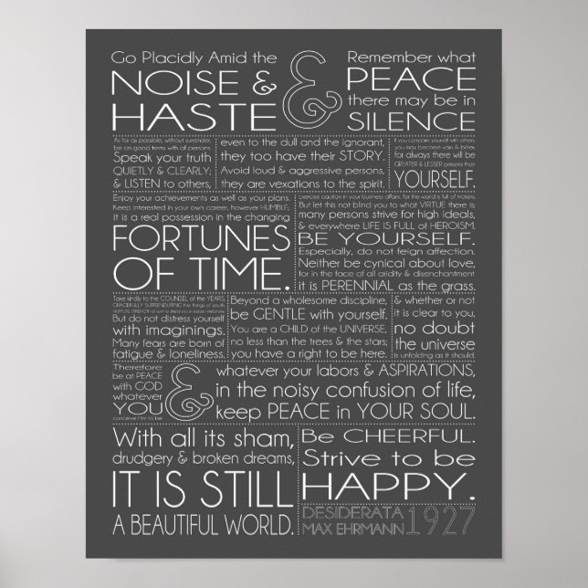 Desiderata 11x14 Vit text på Grått Poster (Framsidan)
