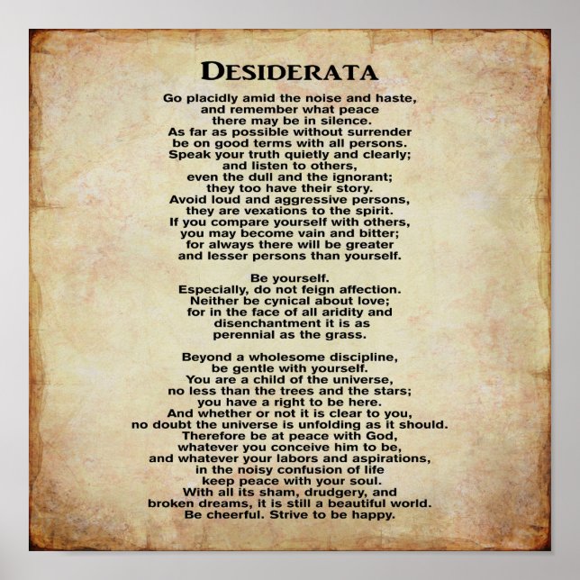 Desiderata 12 x 12 Art Skriv ut Poster (Framsidan)