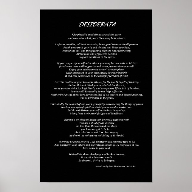 Desiderata Black Poster (Framsidan)