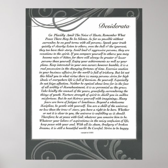 DESIDERATA Black Swirlie Poster (Framsidan)