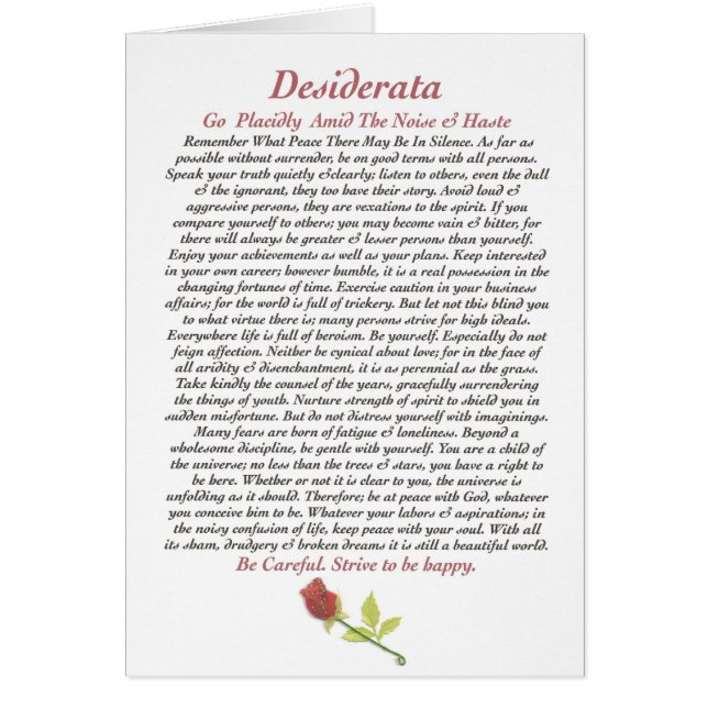 DESIDERATA Card=Rose Hälsningskort (Framsidan)