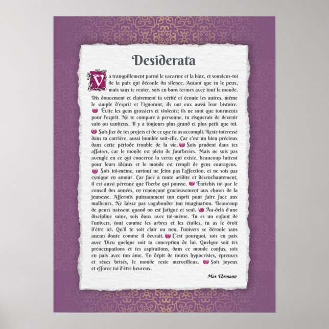 Desiderata - Choses désirées - poème Poster (Framsidan)