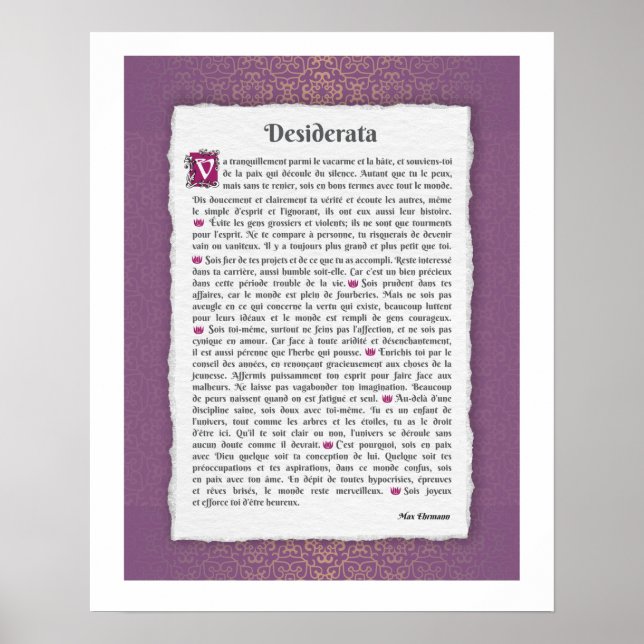 Desiderata - Choses désirées - poème Poster (Framsidan)