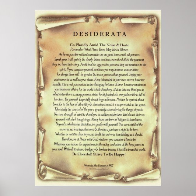 Desiderata Dikt av Max Ehrmann Antique Rulla Poster (Framsidan)