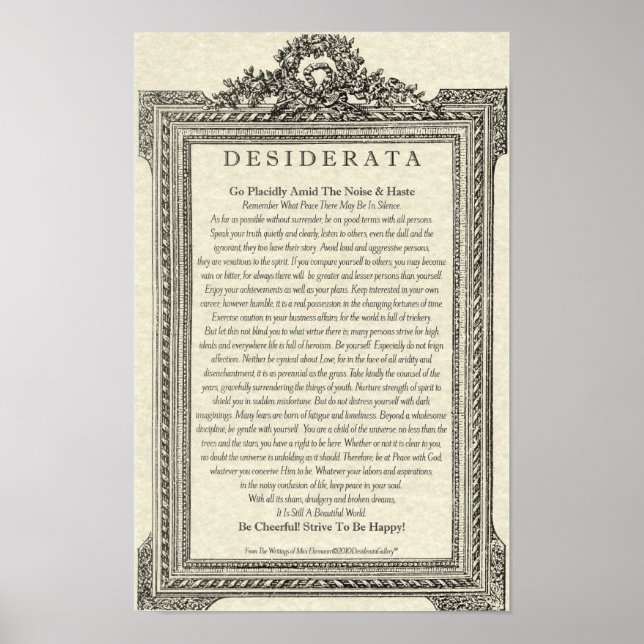 Desiderata Dikt av Max Ehrmann Antique Spegel Poster (Framsidan)