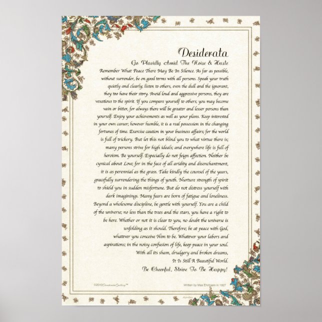 Desiderata Dikt av Max Ehrmann Blommigt Medici Poster (Framsidan)