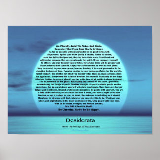 Desiderata Dikt av Max Ehrmann Blue Måne Sunset Poster