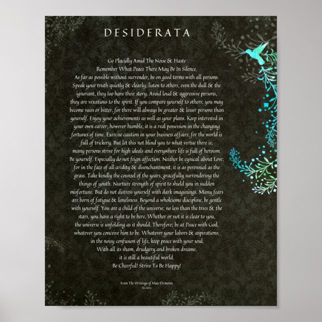 Desiderata-Dikt av Max Ehrmann Chalk Art Poster (Framsidan)