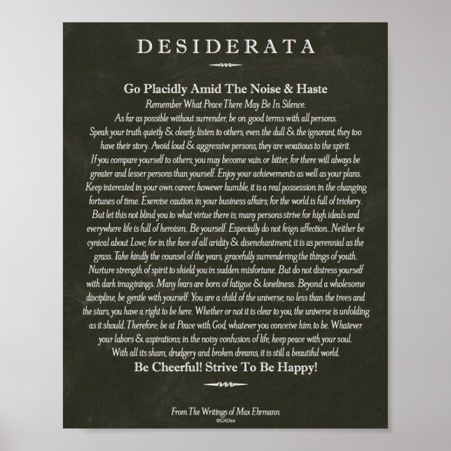 Desiderata-Dikt av Max Ehrmann Chalk Art Poster (Framsidan)