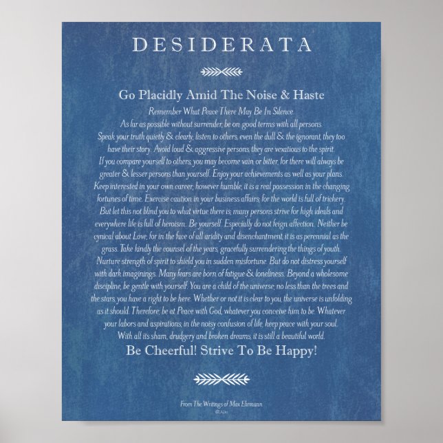 Desiderata-Dikt av Max Ehrmann Denim Art Poster (Framsidan)