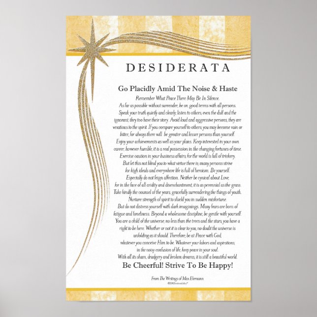 Desiderata Dikt av Max Ehrmann Guld Star Designer Poster (Framsidan)