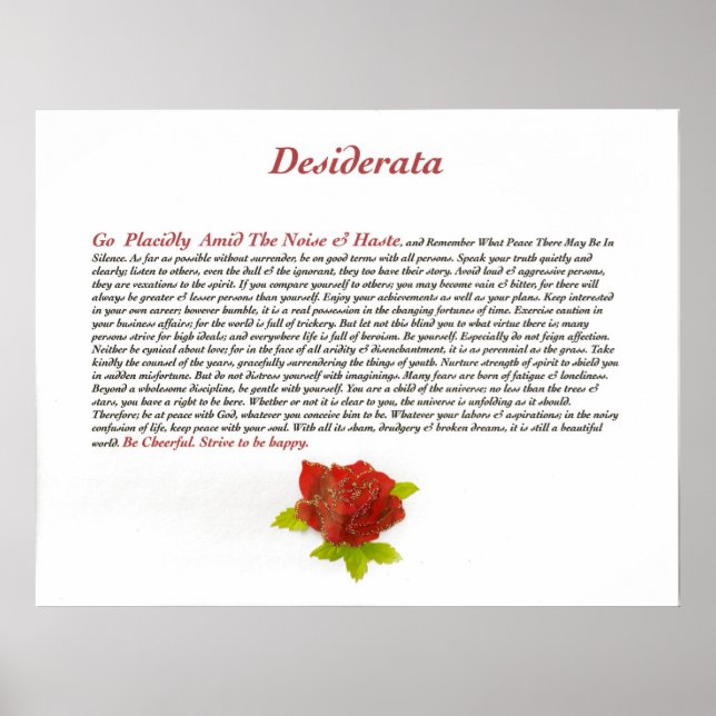 Desiderata-Dikt av Max Ehrmann Poster (Framsidan)