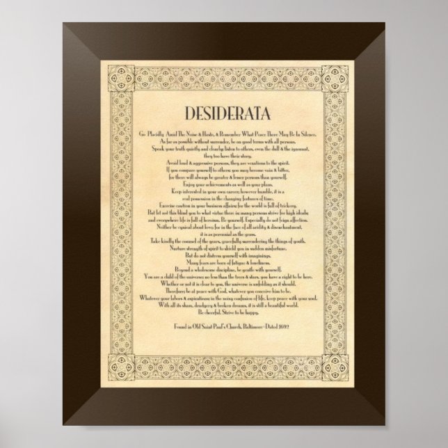 Desiderata-Dikt av Max Ehrmann Poster (Framsidan)