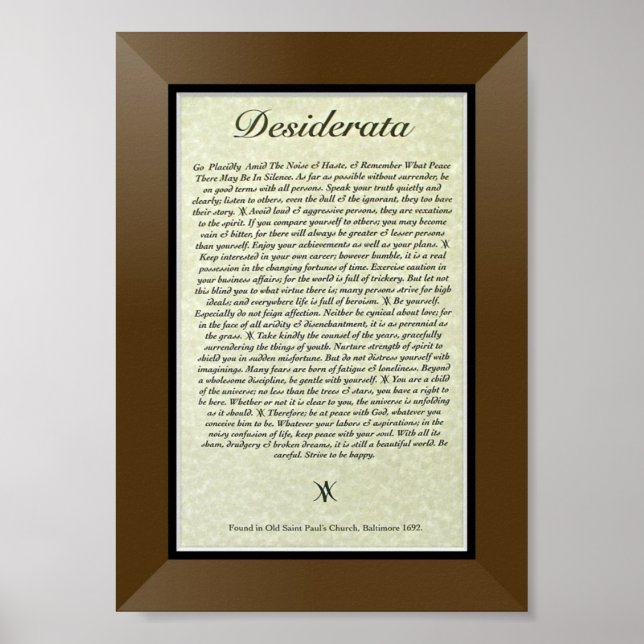 DESIDERATA Dikt av Max Ehrmann Poster (Framsidan)