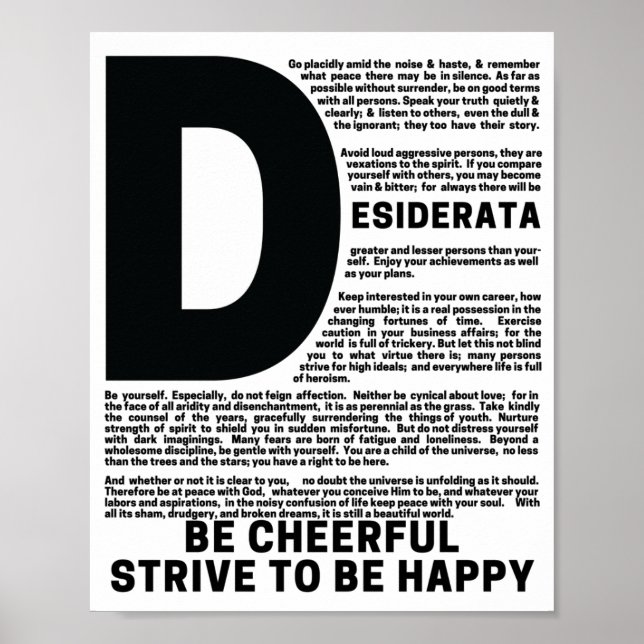 DESIDERATA Dikt av Max Ehrmann Poster (Framsidan)