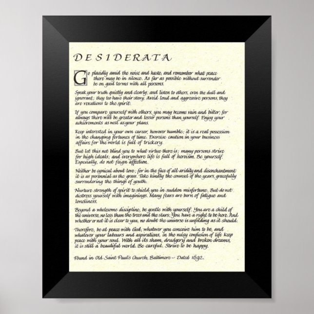 DESIDERATA Dikt av Max Ehrmann Poster (Framsidan)