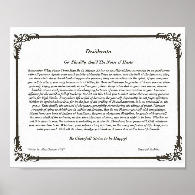 Desiderata-Dikt av Max Ehrmann Poster (Framsidan)