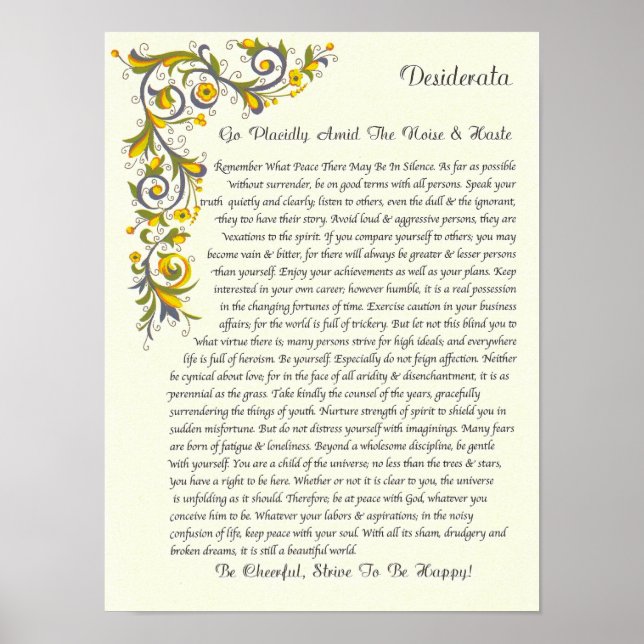Desiderata-Dikt av Max Ehrmann Poster (Framsidan)