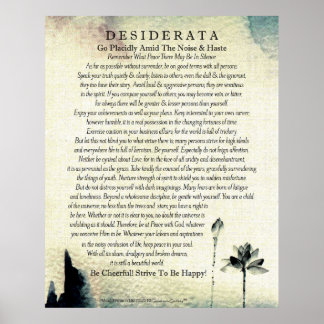 Desiderata Dikt av Max Ehrmann Watercolor Lotus Poster