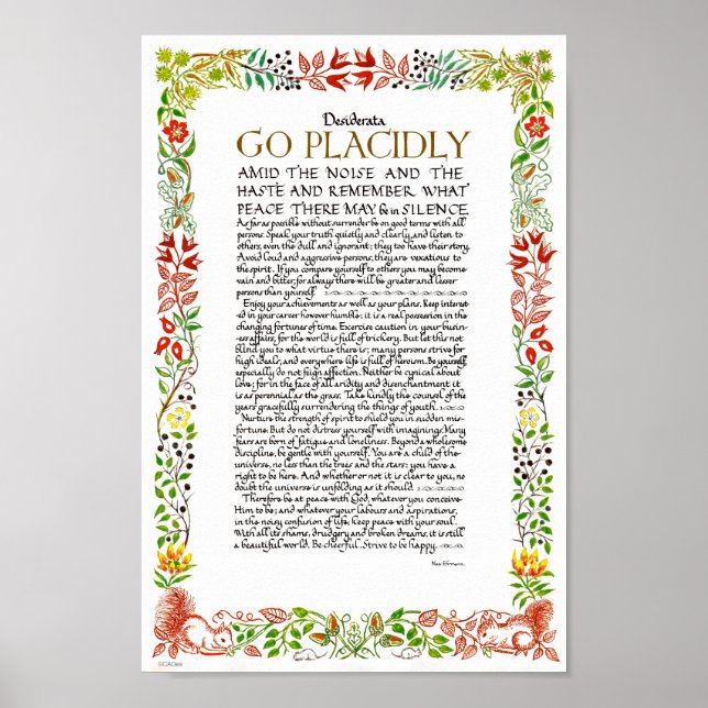 Desiderata-Dikt av Max Ehrmann Wildblommor Poster (Framsidan)