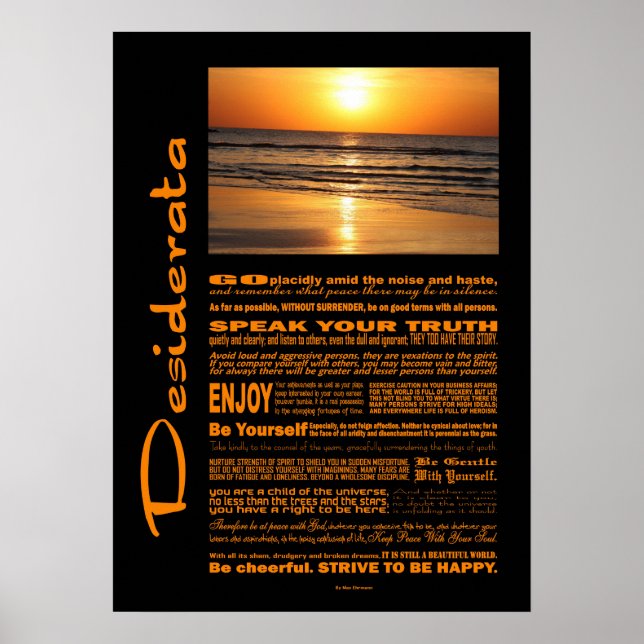 Desiderata Dikt Benice Gult Sunset Poster (Framsidan)