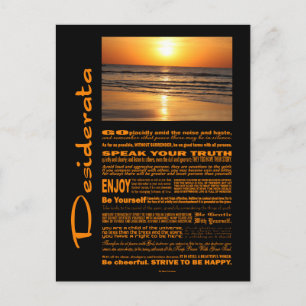 Desiderata Dikt Benice Gult Sunset Vykort