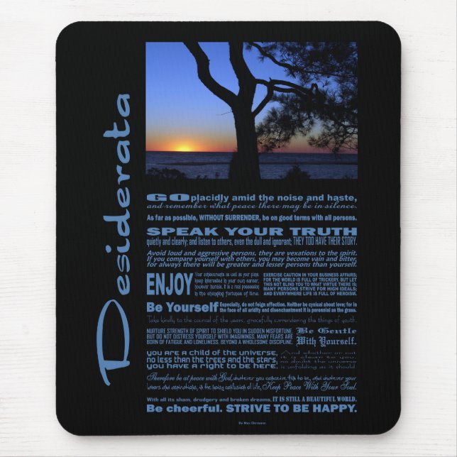 Desiderata Dikt Bevalt Sunset Träd #1 Musmatta (Framsidan)