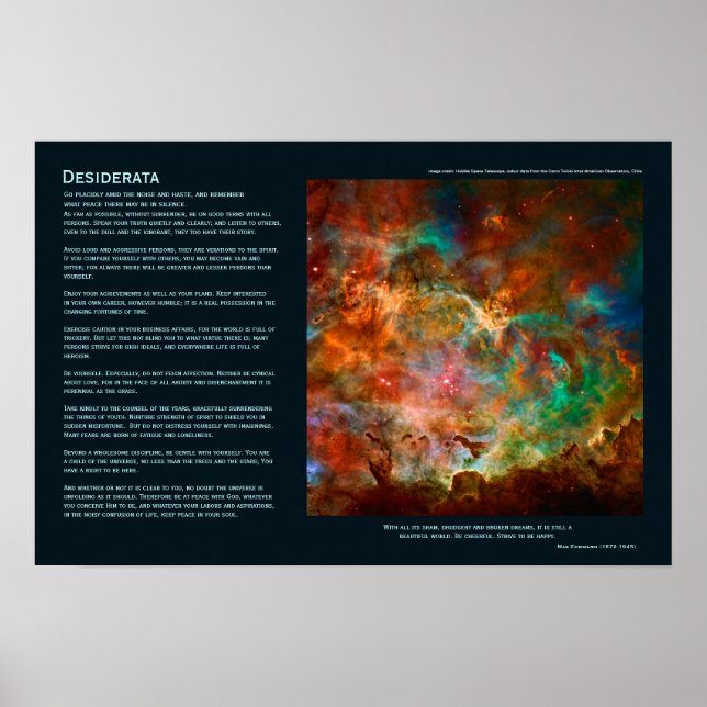 Desiderata Dikt - Carina Nebula i Argo Navis Poster (Framsidan)