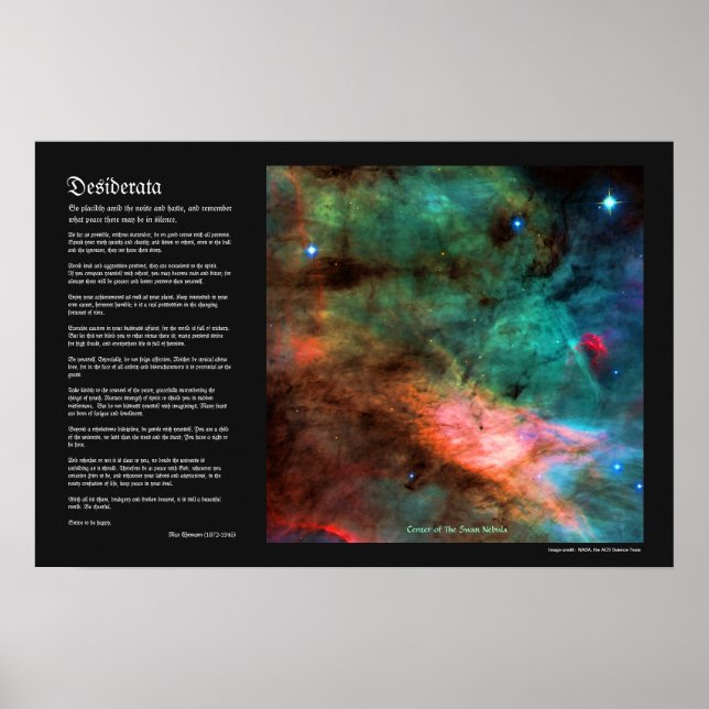 Desiderata Dikt - Centrum för Svan Nebula Poster (Framsidan)