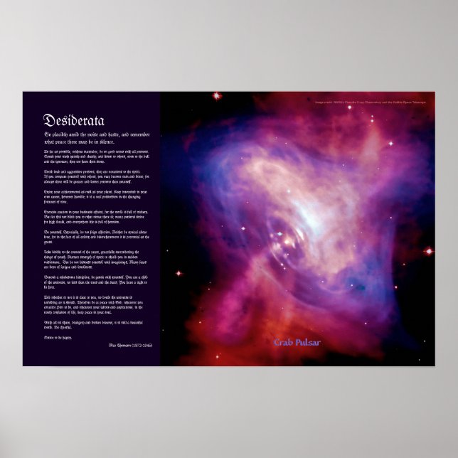 Desiderata Dikt - Crab Pulsar Time Lapse Poster (Framsidan)