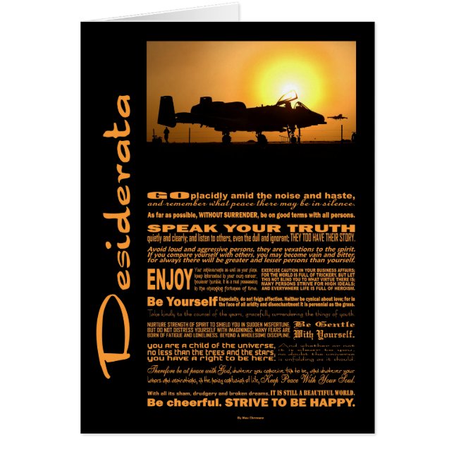 Desiderata Dikt Desiderata A-10 Thunderbolt Hälsningskort (Framsidan)