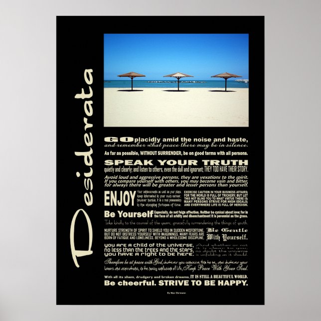 Desiderata Dikt Dream It Live IT Beach Poster (Framsidan)