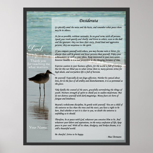 Desiderata Dikt - Fiskmås på Beach Scene Poster (Framsidan)