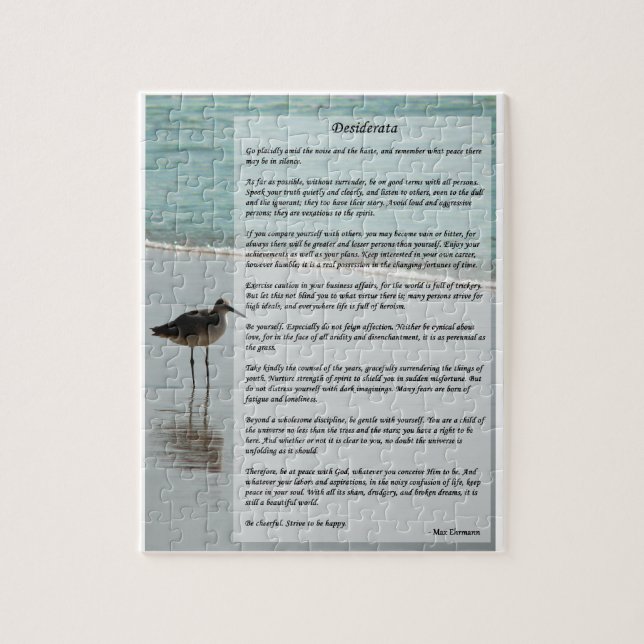 Desiderata Dikt - Fiskmås på Beach-scenen Pussel (Vertikal)