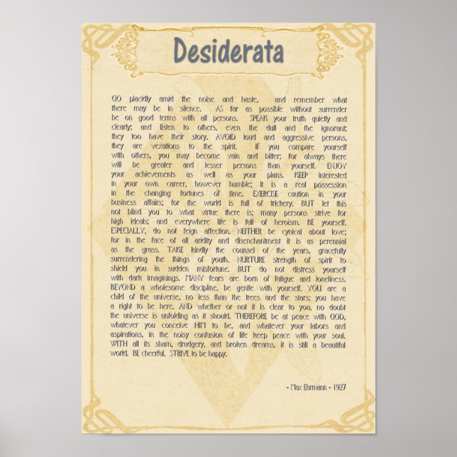 Desiderata Dikt från Max Ehrmann Poster (Framsidan)