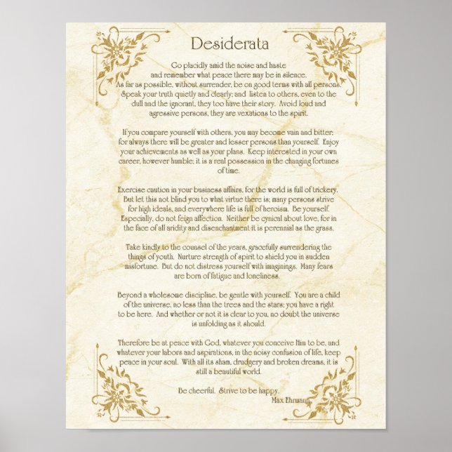 Desiderata Dikt från Max Ehrmann Poster (Framsidan)