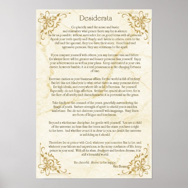 Desiderata Dikt från Max Ehrmann Poster (Framsidan)