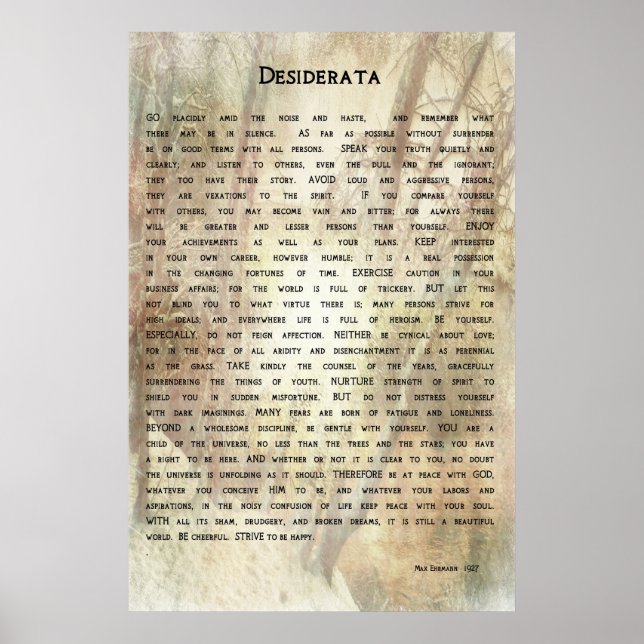 Desiderata Dikt från Max Ehrmann Poster (Framsidan)