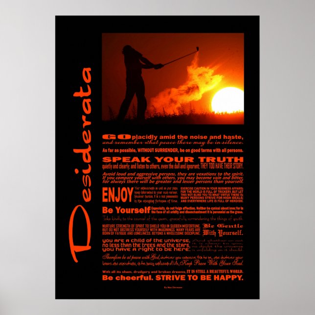 Desiderata Dikt Golfing at Sunset Poster (Framsidan)