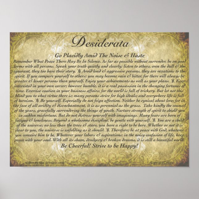 DESIDERATA Dikt=Max Ehrmann=Antique Tapet Poster (Framsidan)