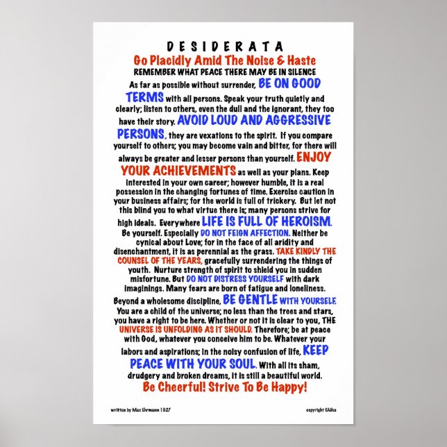 DESIDERATA Dikt=Max Ehrmann=Life-version Poster (Framsidan)