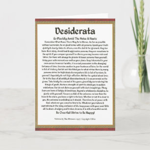 DESIDERATA Dikt Max Ehrmann-Medeltida kalligrafi Kort
