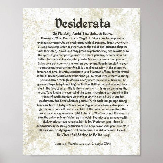 DESIDERATA Dikt Max Ehrmann-Medieval Calligraphy Poster (Framsidan)