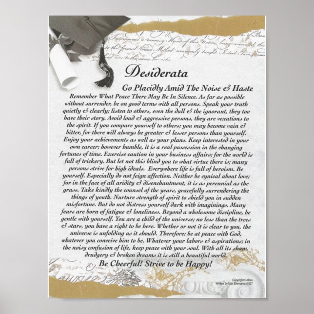 DESIDERATA Dikt=Max Ehrmann=På Rullan Studenten Poster (Framsidan)